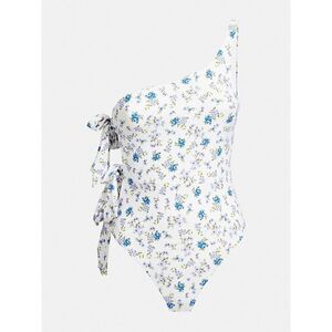 Guess Womens All Over Print One Shoulder One Piece Swimsuit S Floral Violet